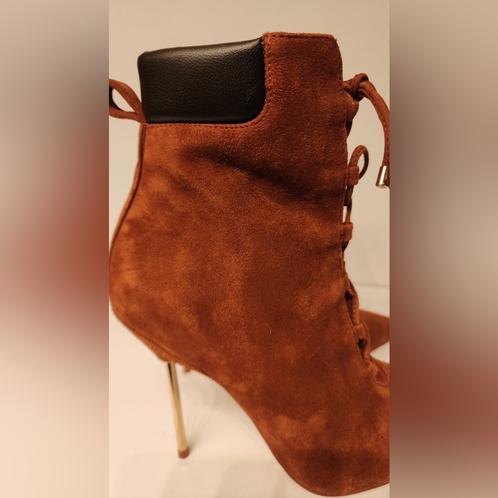 Good American Shoes Good American Brown Suede Booties Lace Up Stiletto Size 8.5 - Picture 9 of 16